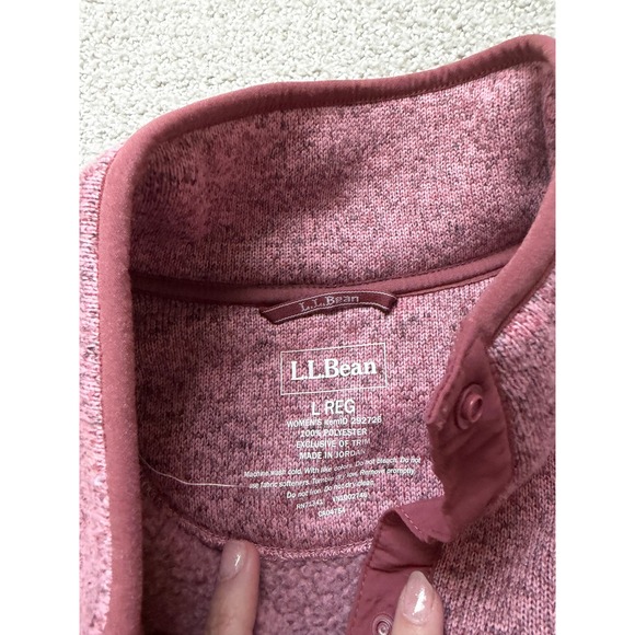 LL Bean Sweater Fleece Pullover Womens Large Rose Pink Marl Snap Neck - Picture 3 of 7
